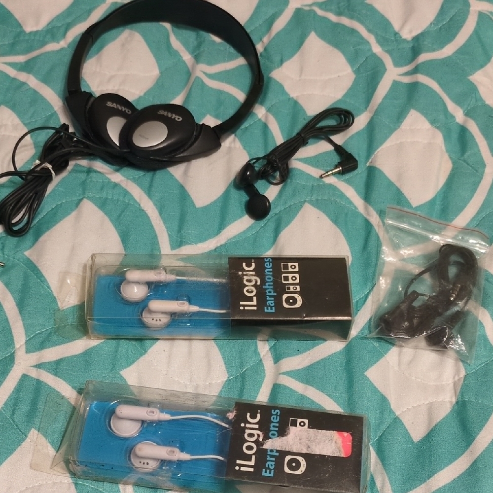 Black Headphones and iLogic Earphones Set